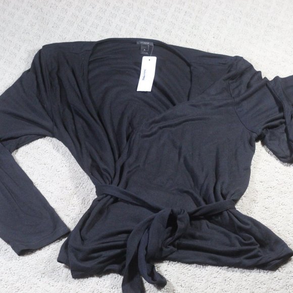 NWT J Crew Size Small Black Wrap Tie Blouse Long Sleeve H6782 - Picture 2 of 6